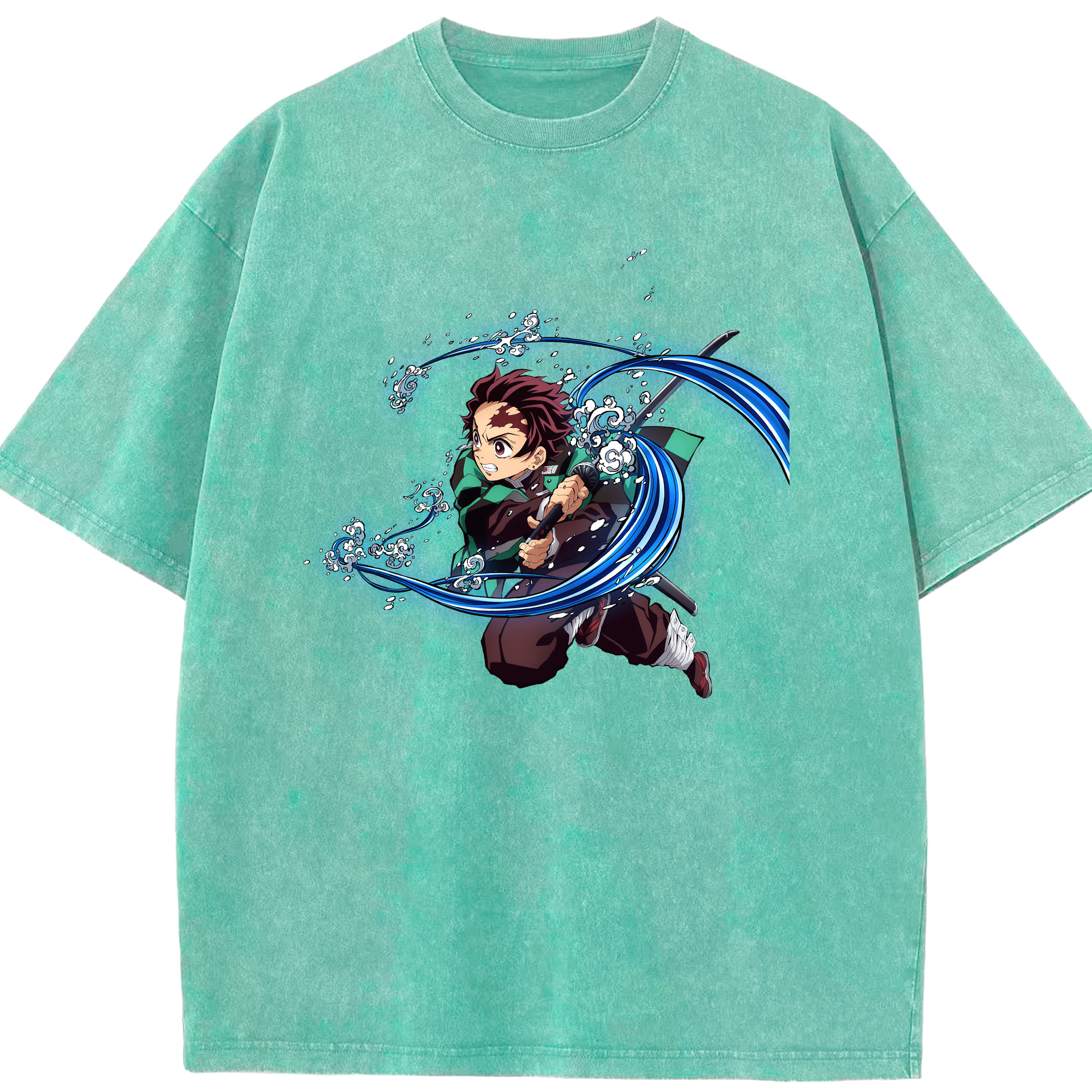 （画像用） 鬼滅の刃 竈門 炭治郎／かまど たんじろう Kamado Tanjirou 綿100% ヴィンテージ風 半袖Tシャツ（フロントプリント）